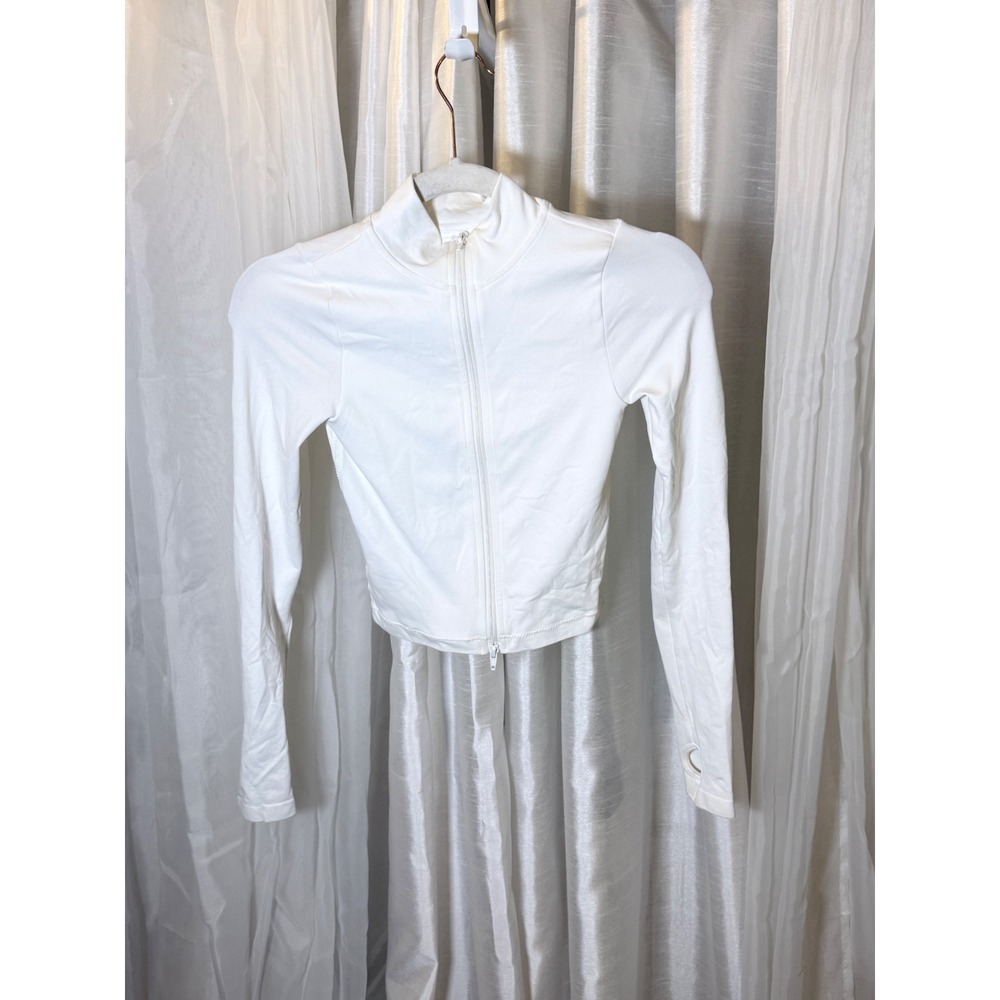 Garage Track Jacket Womens XS White Full Zip Mock Neck Thumbhole Cropped Active